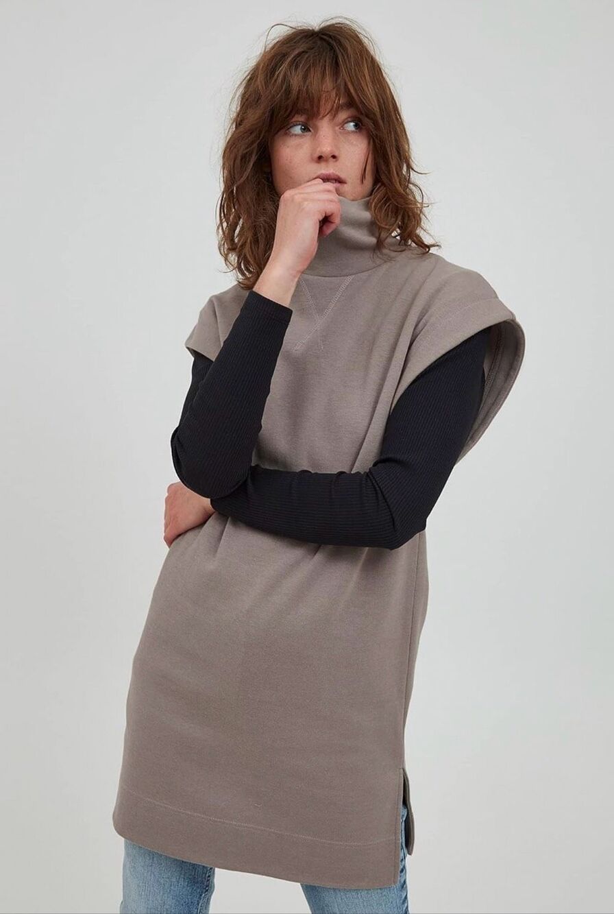 Ichi Women’s Sweatshirt Tunic Dress Tan Size XS